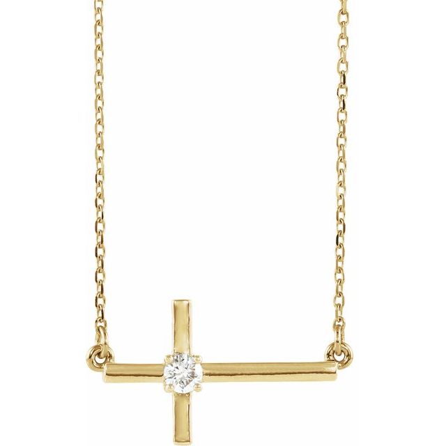14K Yellow 1/10 CTW Natural Diamond Sideways Cross 16-18" Necklace
