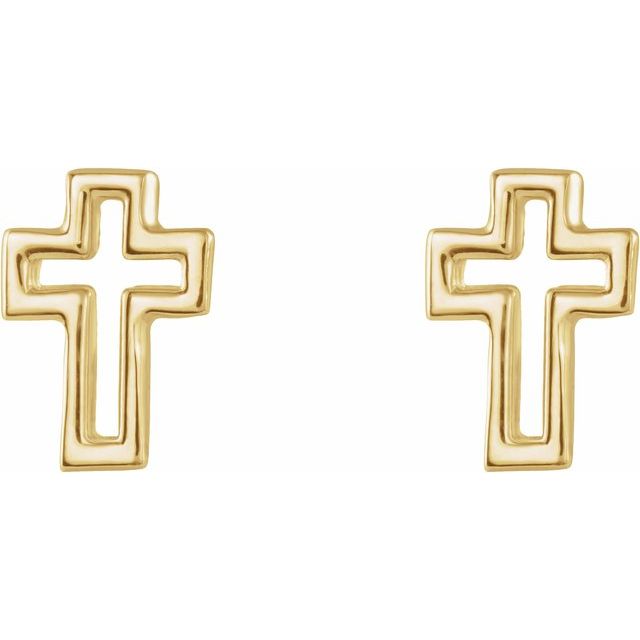 14K Yellow Open Cross Earrings