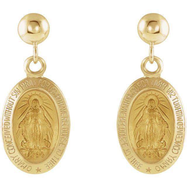 14K Yellow 12x9 mm Miraculous Dangle Earrings