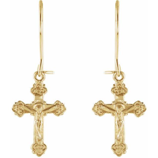 14K Yellow 25x9 mm Crucifix Earrings