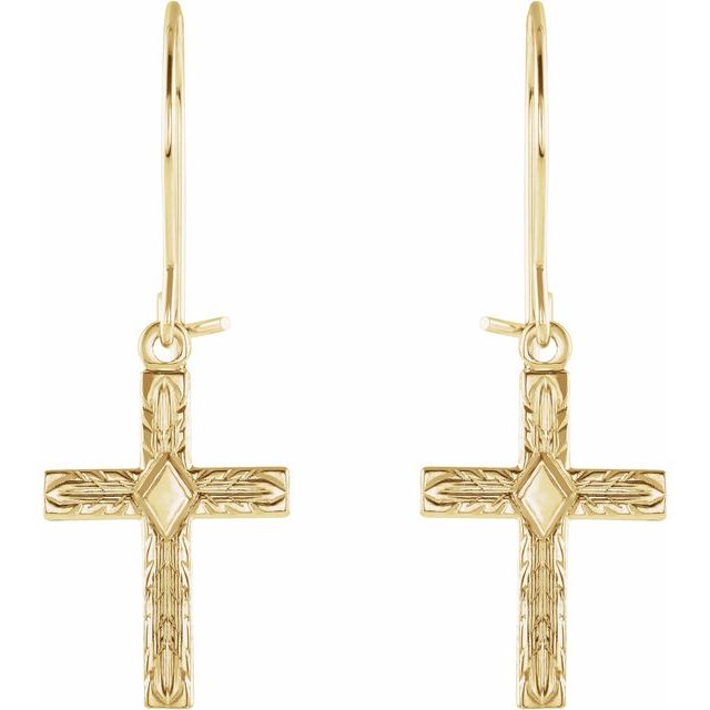 14K Yellow Cross Earrings