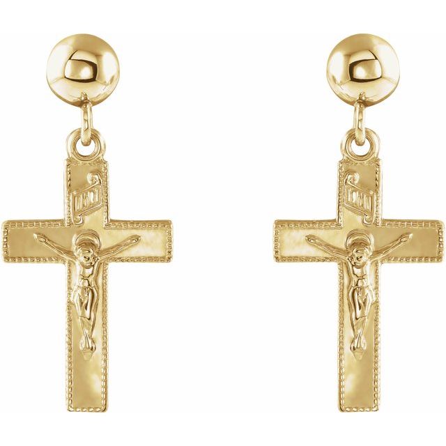 14K Yellow 20x9 mm Crucifix Earrings