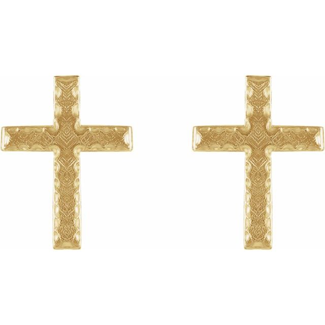 14K Yellow 13x9 mm Cross Earrings