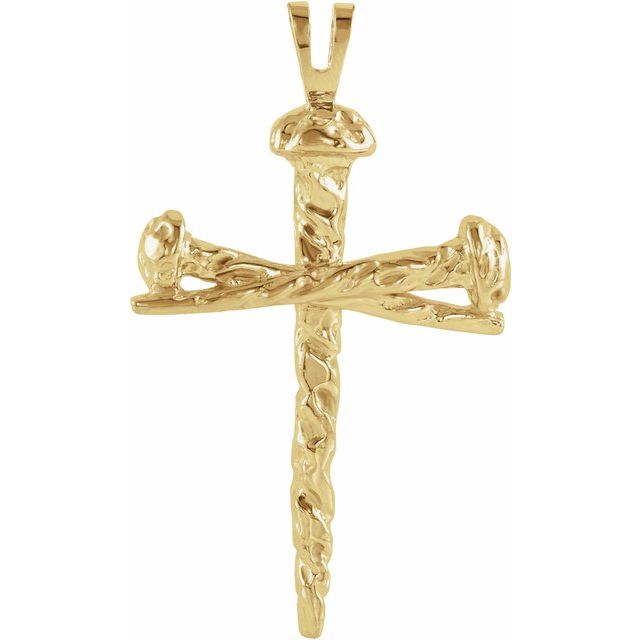 14K Yellow Nail Design Cross Pendant