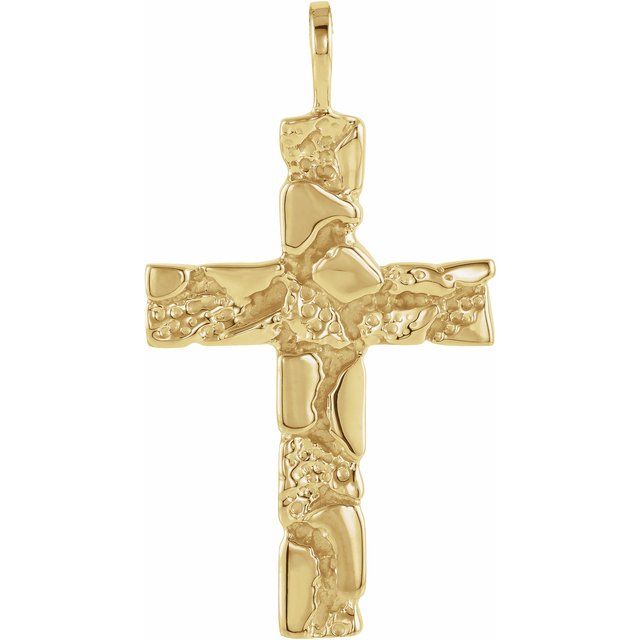 14K Yellow Nugget Cross Pendant