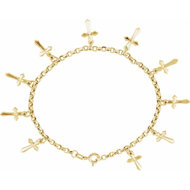 14K Yellow Cross Charm 7" Bracelet