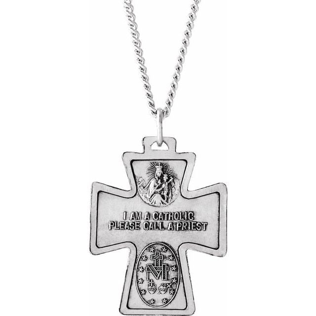 Sterling Silver 28x23 mm Four-Way Cross Medal 24" Necklace