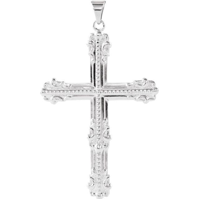 14K White 48x32.5 mm Cross Pendant