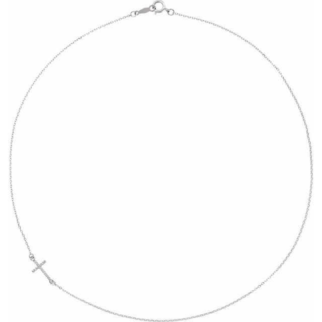Sterling Silver .04 CTW Natural Diamond Off-Center Sideways Cross 16" Necklace
