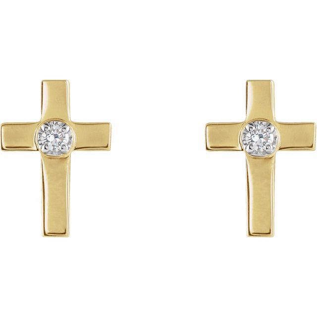 14K Yellow 10x6 mm .04 CTW  Natural Diamond Cross Earrings