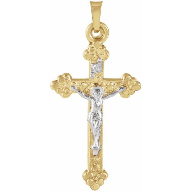 14K Yellow/White Hollow Crucifix Pendant