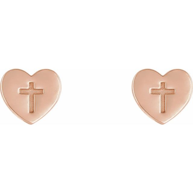 14K Rose Heart & Cross Earrings