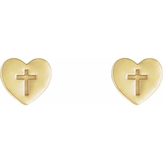 14K Yellow Heart & Cross Earrings