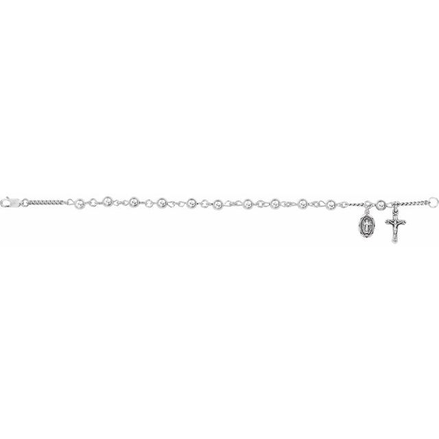 Sterling Silver Crucifix & Medal Rosary 7 1/2" Bracelet