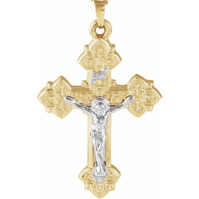 14K Yellow/White Hollow Crucifix Pendant