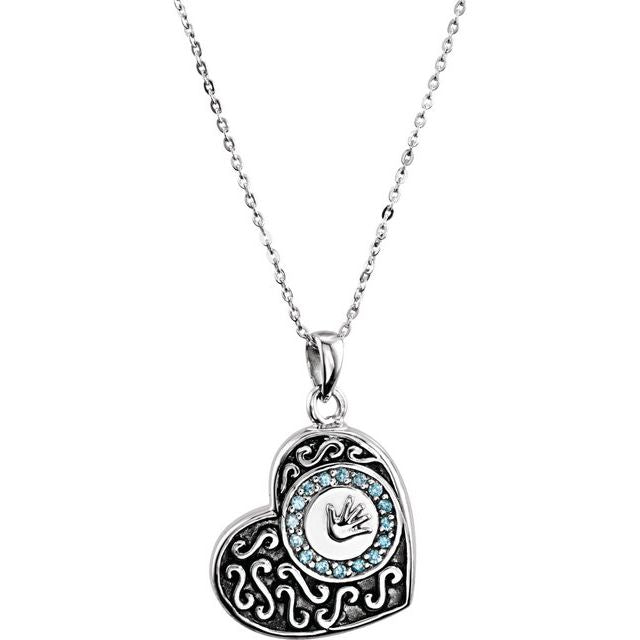 Sterling Silver 1.5 mm Round Blue Cubic Zirconia Ash Holder 18" Necklace