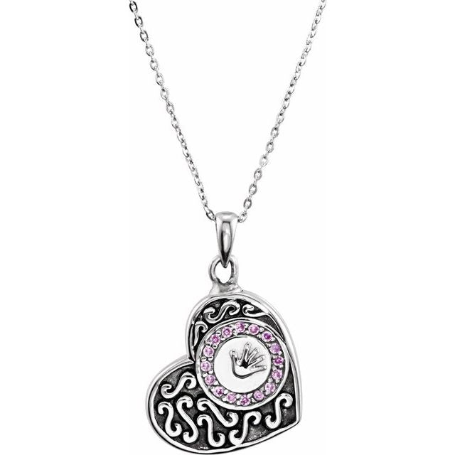 Sterling Silver 1.5 mm Round Imitation Pink Cubic Zirconia Ash Holder 18" Necklace