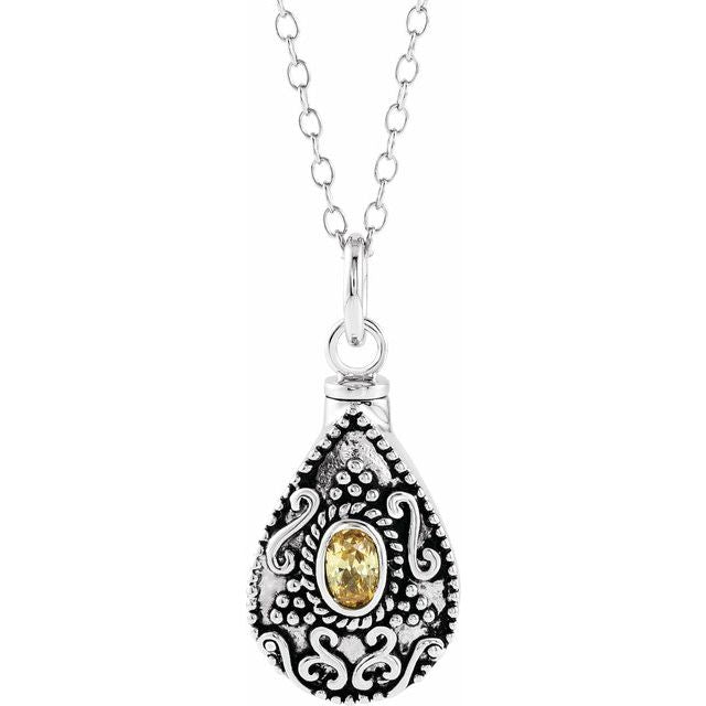Sterling Silver 6x4 mm Oval November Birthstone Ash Holder 18" Necklace