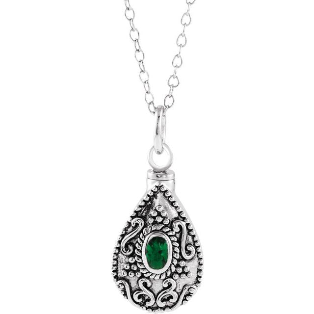 Sterling Silver 6x4 mm Oval May Birthstone Ash Holder 18" Necklace