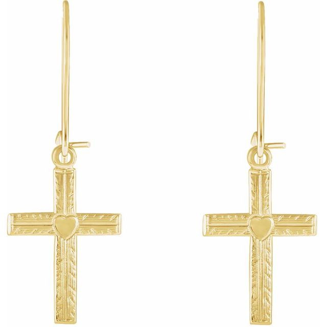 14K Yellow Heart & Cross Earrings