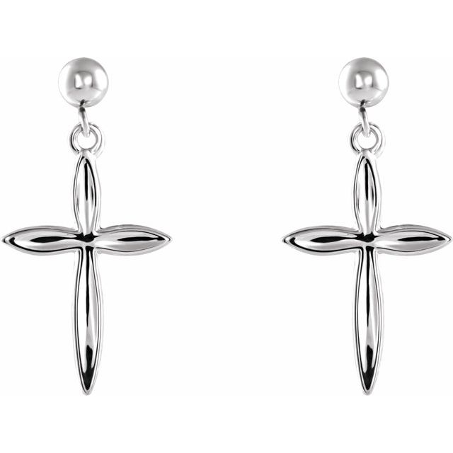 14K White Cross & Ball Earrings