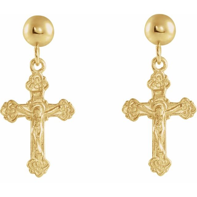 14K Yellow 13x9 mm Crucifix Earrings