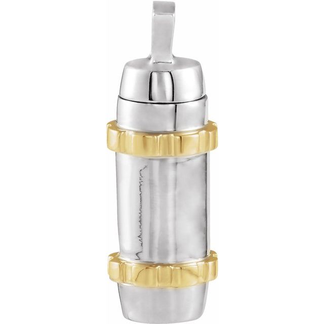 14K White/Yellow 30.2x10.7 mm Cylinder Ash Holder Pendant