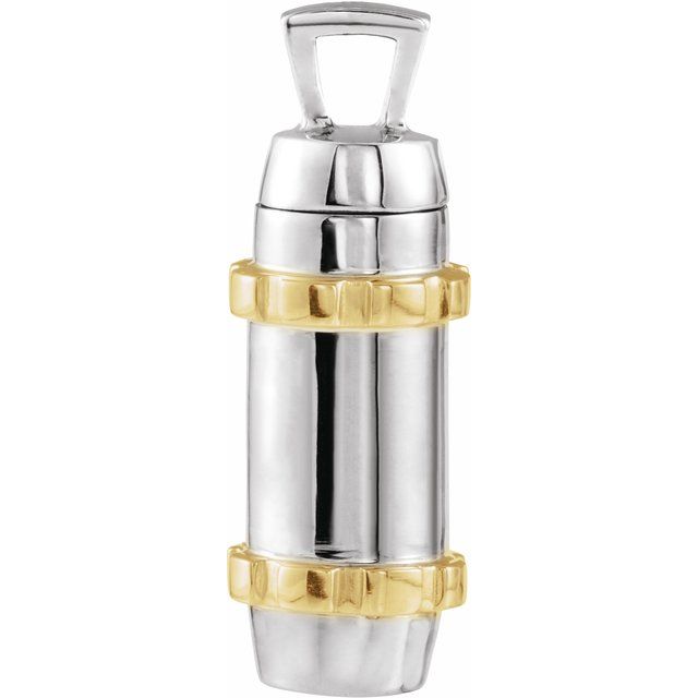 14K White/Yellow 30.2x10.7 mm Cylinder Ash Holder Pendant