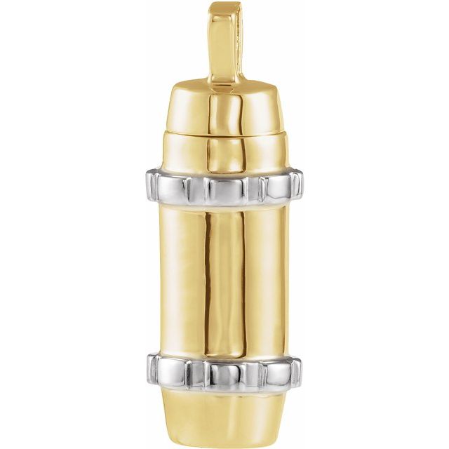 14K Yellow/White 30.2x10.7 mm Cylinder Ash Holder Pendant