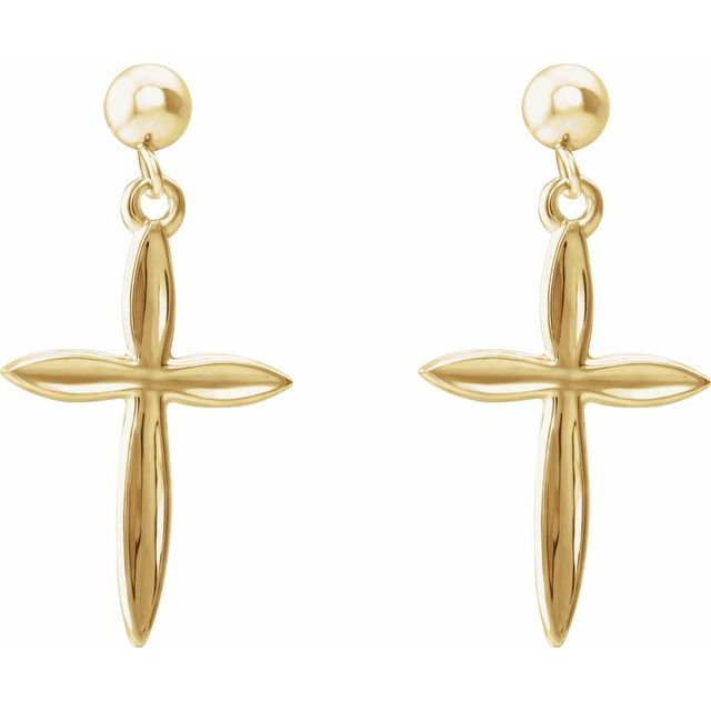 14K Yellow Cross & Ball Earrings