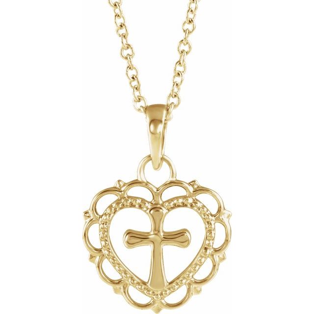 14K Yellow Youth Heart with Cross 16-18" Necklace