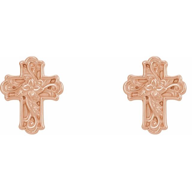 14K Rose Floral Cross Earrings