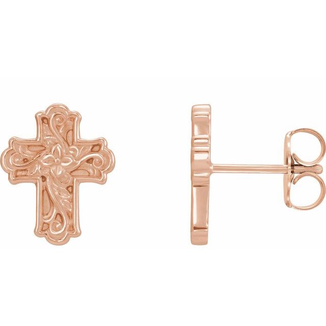 14K Rose Floral Cross Earrings