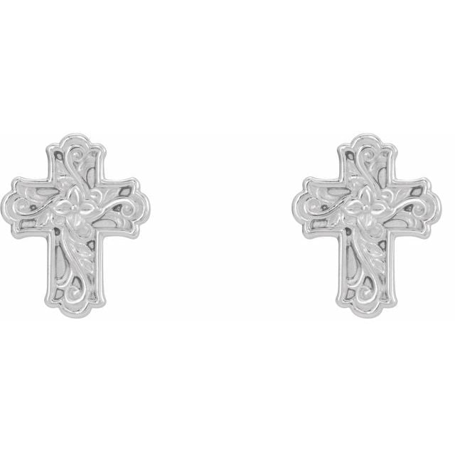 Sterling Silver Floral Cross Earrings