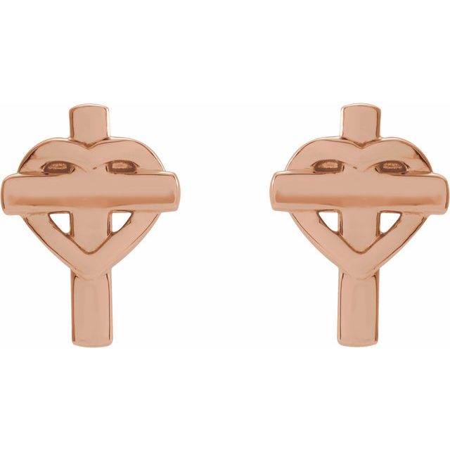 14K Rose Heart & Cross Earrings