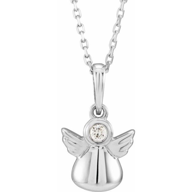 Sterling Silver .03 CT Natural Diamond Youth Angel 15" Necklace