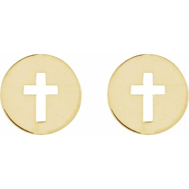 14K Yellow Pierced Cross Earrings