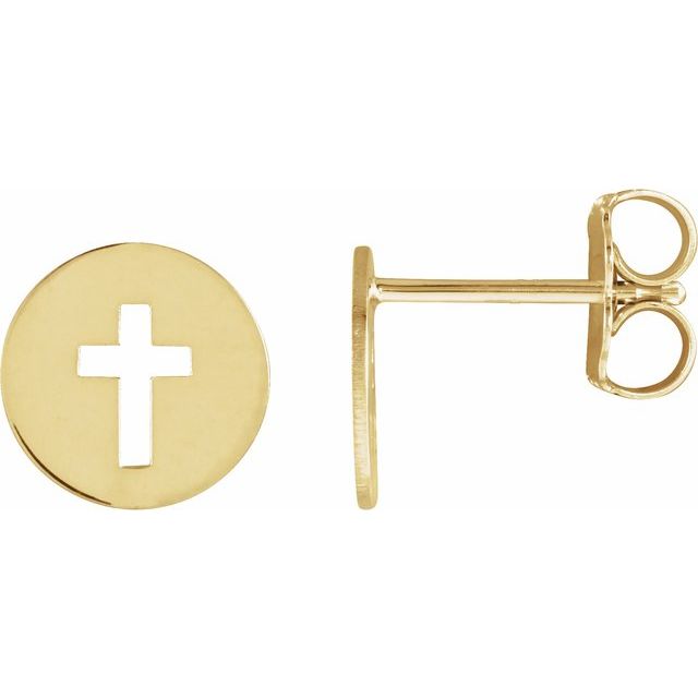 14K Yellow Pierced Cross Earrings