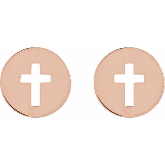 14K Rose Pierced Cross Earrings