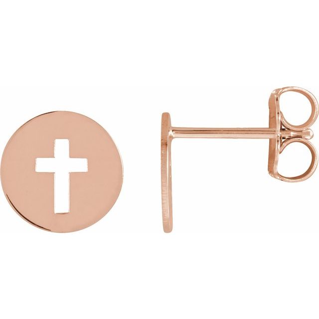 14K Rose Pierced Cross Earrings