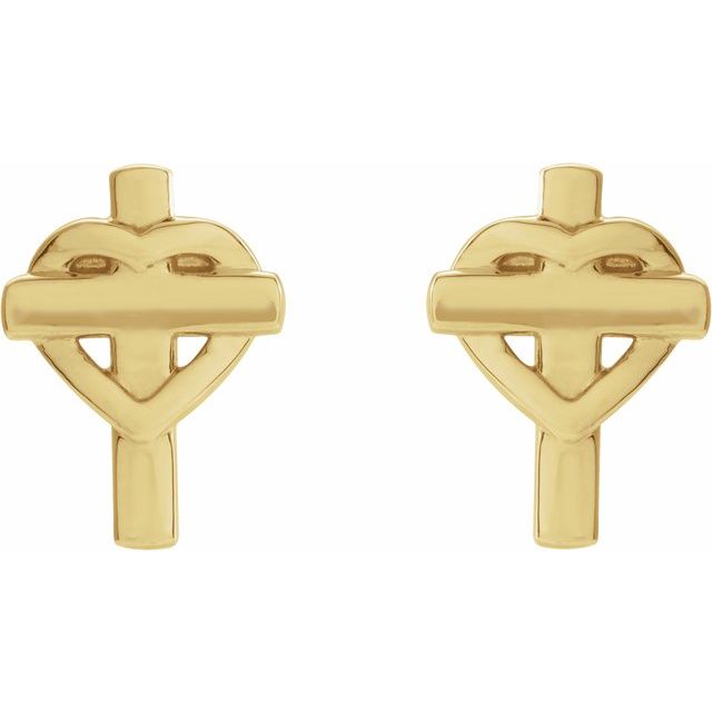 14K Yellow Heart & Cross Earrings