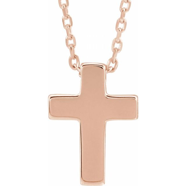 14K Rose Petite Cross 16-18" Necklace