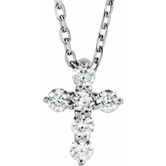 Platinum 1/6 CTW Natural Diamond Cross 16-18" Necklace
