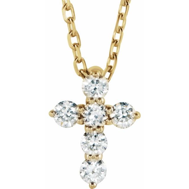 14K Yellow 1/6 CTW Natural Diamond Cross 16-18" Necklace