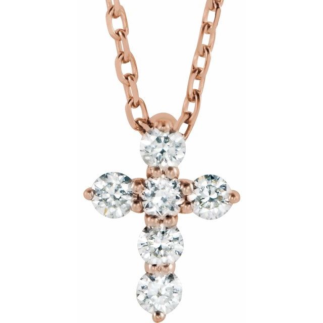 14K Rose 1/6 CTW Natural Diamond Cross 16-18" Necklace