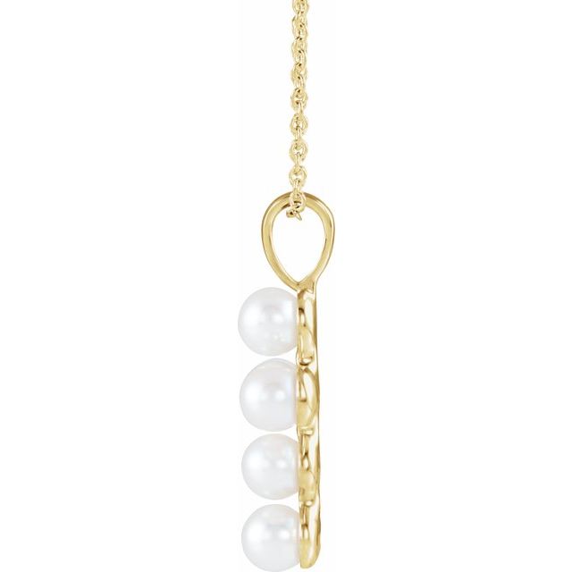 14K Yellow Cultured White Freshwater Pearl Cross 16-18" Necklace