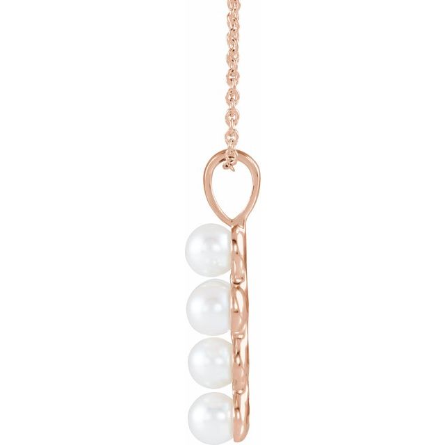 14K Rose Cultured White Freshwater Pearl Cross 16-18" Necklace