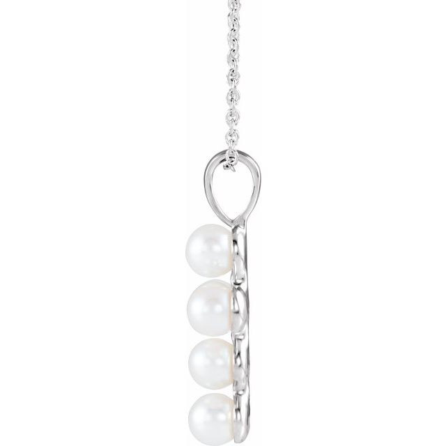 Sterling Silver Cultured White Freshwater Pearl Cross 16-18" Necklace