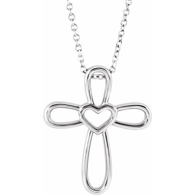 Sterling Silver Cross with Heart 16-18" Necklace