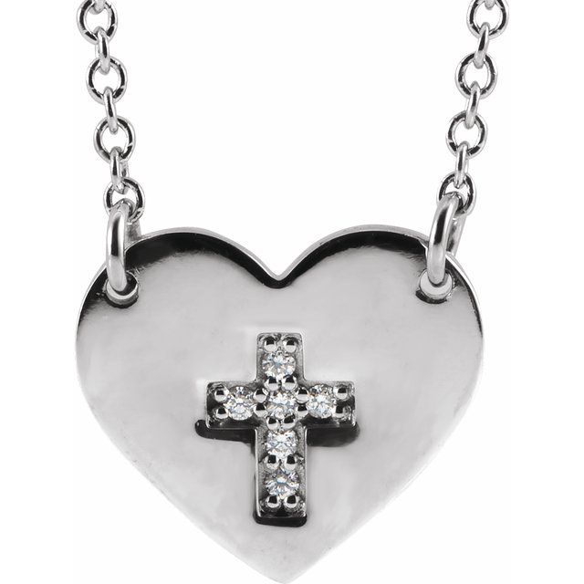 Sterling Silver .02 CTW Natural Diamond Heart & Cross 16-18" Necklace